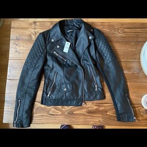 Vegan leather quilted moto jacket (express)